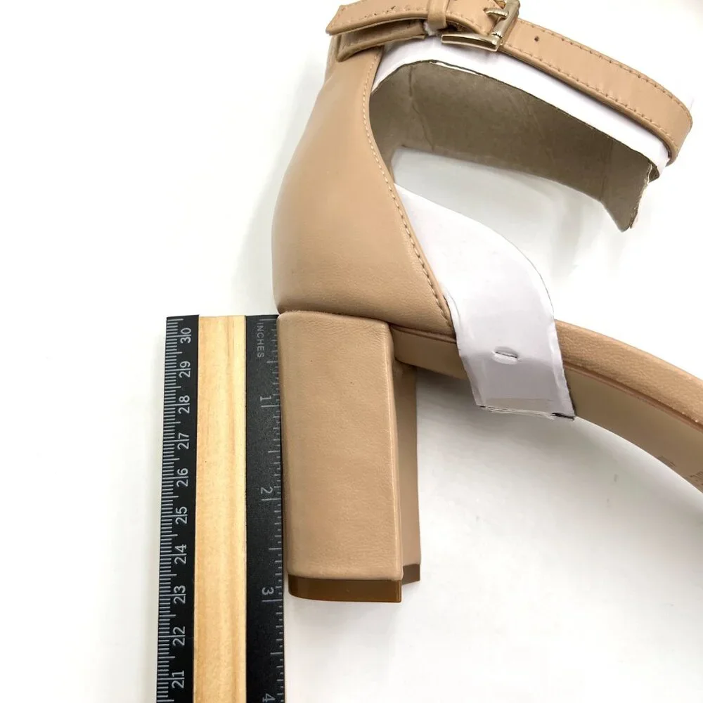 Nine West Womens Size 10 Nude Tan Beige Leather‎ Pruce Sandals Heels Shoes New